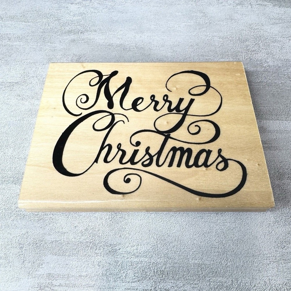 Anita's Sugarloaf 2002 X-Large Wood Mounted Rubber Stamp Cursive Merry Christmas